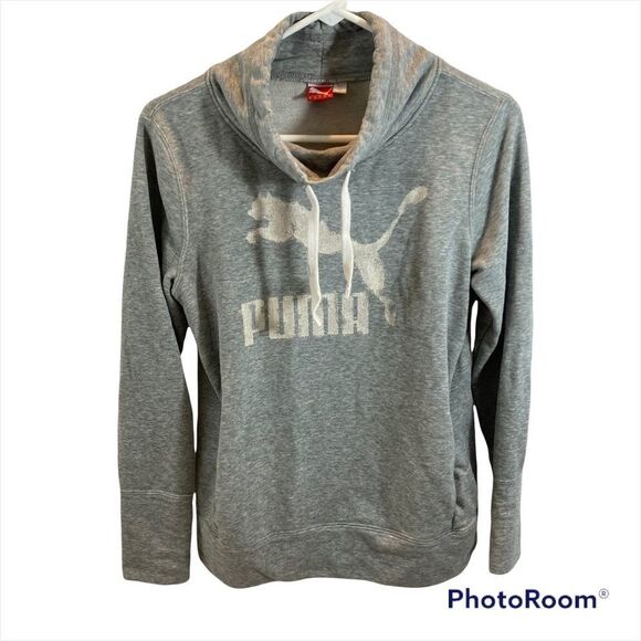 Ladies Grey Puma Cowl Neck Big‎ Cat Logo Sweatshirt Size Medium - Picture 7 of 12
